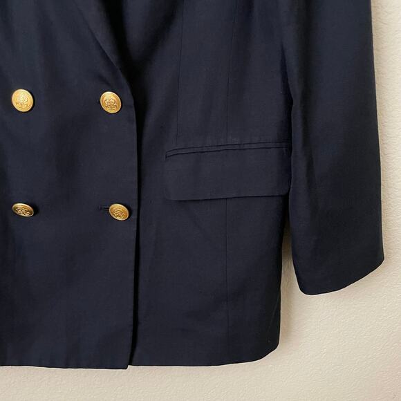 Talbots Blazer Womens Size 12 Navy Blue Linen Blend Military Double Breasted - Picture 6 of 11